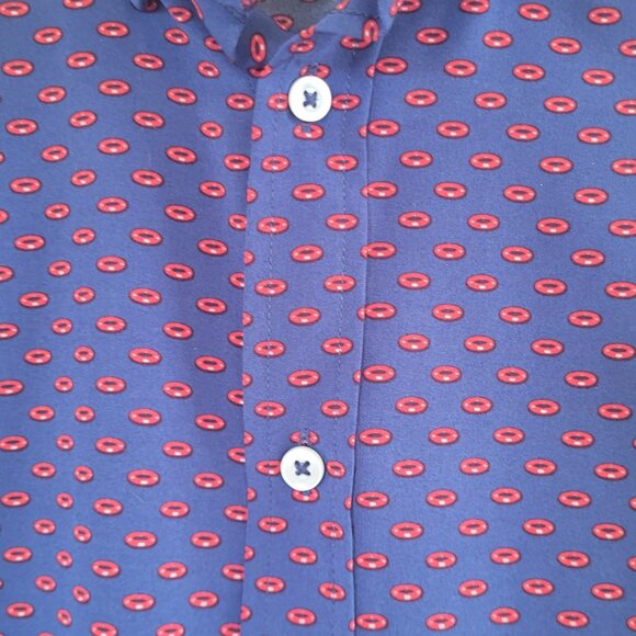 Report Collection Hyper Stretch Blue Geometric Print Shirt Men's Large - Picture 2 of 5